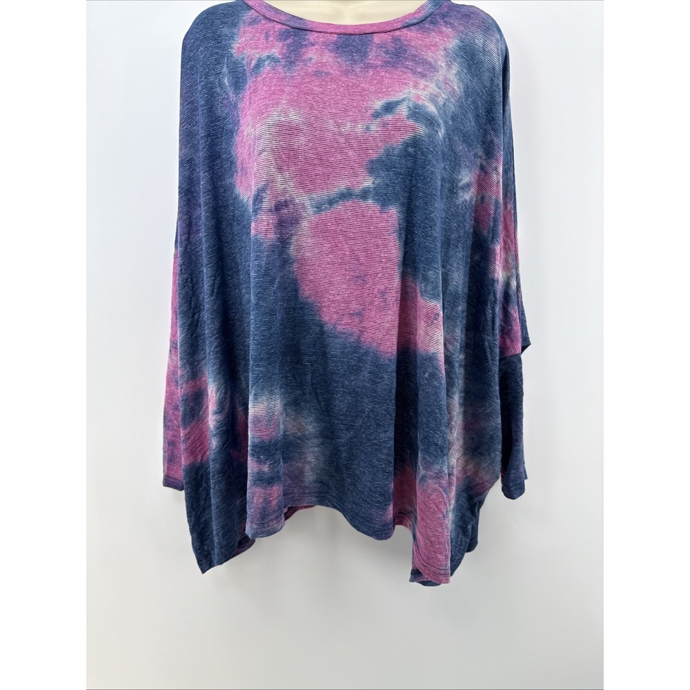 LA MIEL Women's Long Sleeve Tie-Dye Top in Navy and Pink